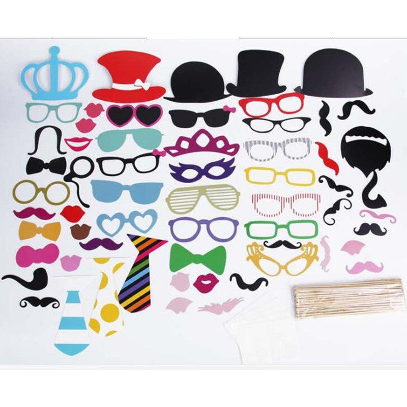Set 60 de Accesorii pentru Petrecere, Flippy, Props pentru Coltul de Poze, Ochelari, Palarii, Mustata, Cravata, pentru