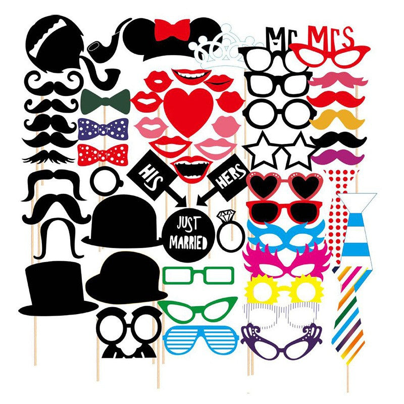 Set 60 de Accesorii pentru Petrecere, Flippy, Props pentru Coltul de Poze, Ochelari, Palarii, Mustata, Cravata, pentru