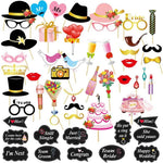 Set 60 de Accesorii pentru Petrecere, Flippy, Tematica Nunta, Props pentru Coltul de Poze, Ochelari, Palarii, Mustata,