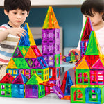 Set 60 de Piese Magnetice de Constructie, Flippy, Magnetic Tiles, Piese Mari, Forme Geometrice, 3 Ani, ABS, Magnet,