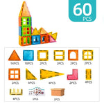 Set 60 de Piese Magnetice de Constructie, Flippy, Magnetic Tiles, Piese Mari, Forme Geometrice, 3 Ani, ABS, Magnet,