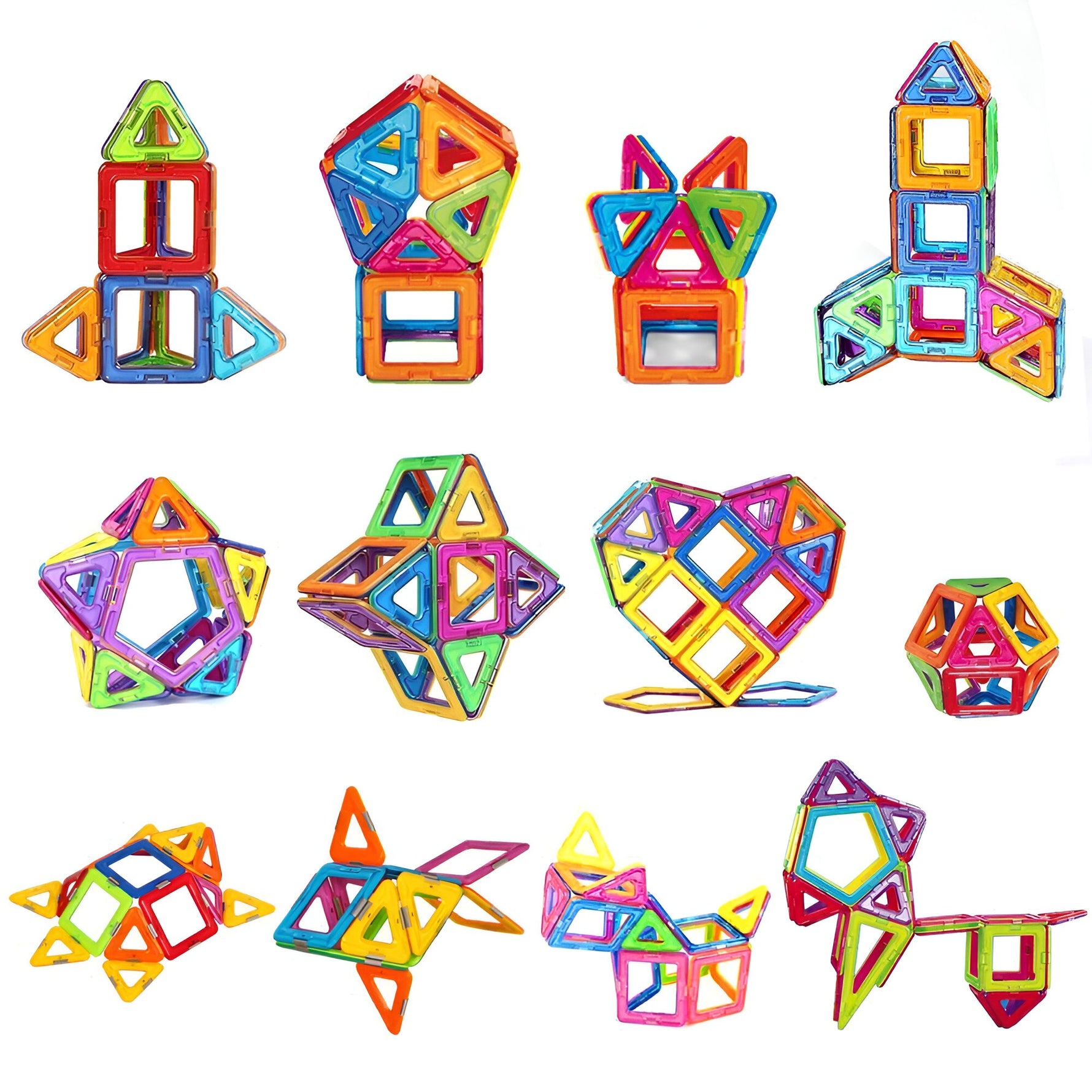 Set 60 Piese Magnetice de Constructie, Flippy, Piese Mari, Magnetic Blocks, Forme Geometrice, 3 Ani, ABS, Magnet, 22 x