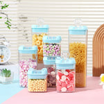 Set 7 Cutii de Depozitare Alimente, Flippy, 2 x 500ml, 2 x 800ml, 2 x 1200ml, 1 x 1900 ml, Capac Albastru, din PP+PET,