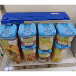 Set 7 Cutii de Depozitare Alimente, Flippy, 2 x 500ml, 2 x 800ml, 2 x 1200ml, 1 x 1900 ml, Capac Albastru, din PP+PET,