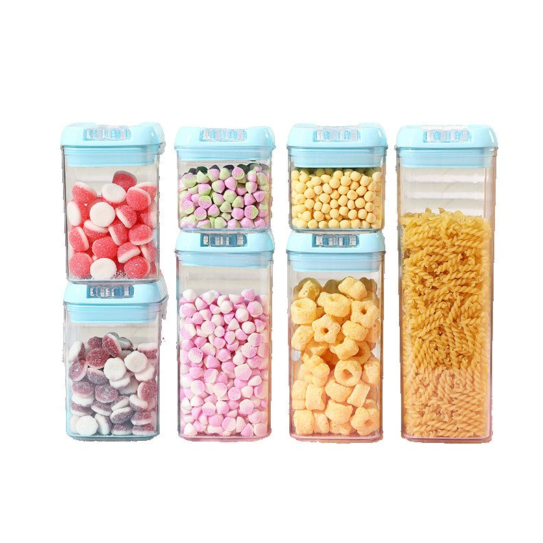Set 7 Cutii de Depozitare Alimente, Flippy, 2 x 500ml, 2 x 800ml, 2 x 1200ml, 1 x 1900 ml, Capac Albastru, din PP+PET,
