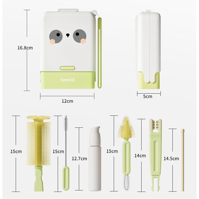 Set 7 Piese de Spalat/Uscat Biberoane, Flippy, Portabil, Peri de Silicon, pentru Tetine, Suzete, Biberoane, Paie, Cutie