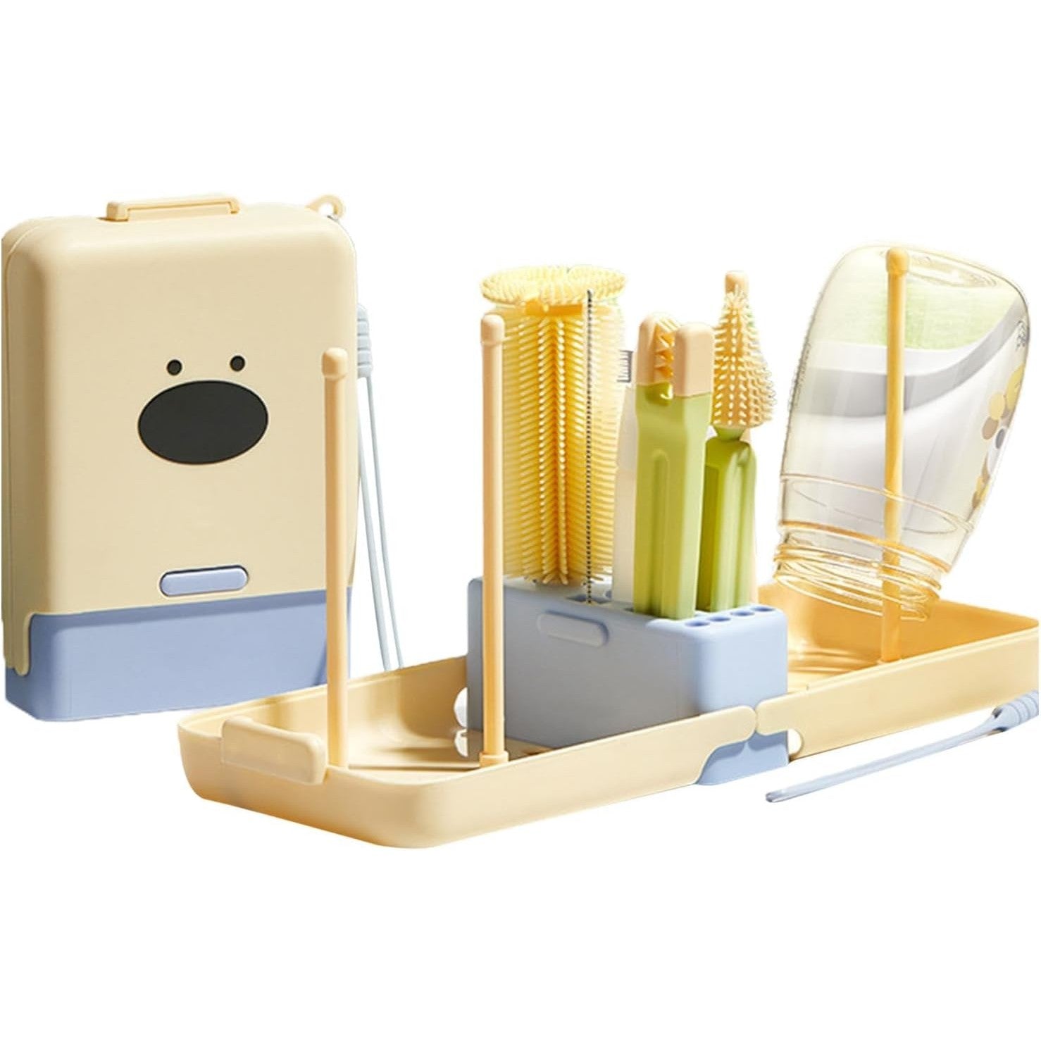 Set 7 Piese de Spalat/Uscat Biberoane, Flippy, Portabil, Peri de Silicon, pentru Tetine, Suzete, Biberoane, Paie, Cutie