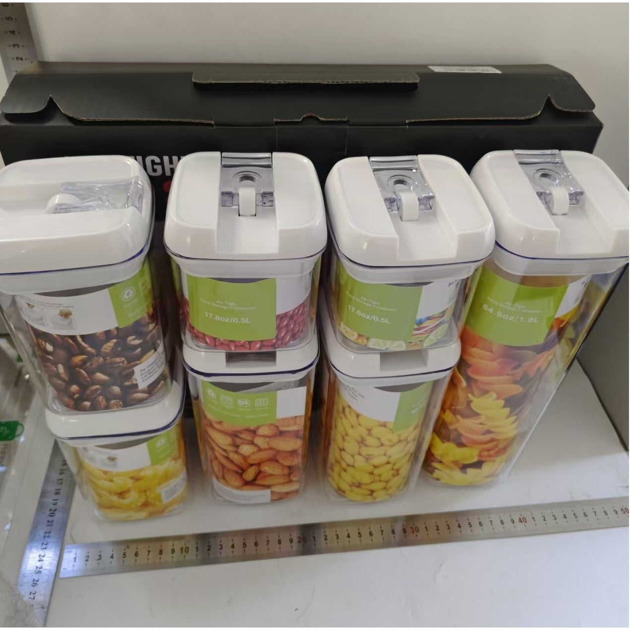 Set 7 Recipiente din Plastic, Flippy, pentru Alimente/Obiecte, Inchidere Ermetica, 2 x 0.5l, 2 x 0.8l, 2 x 1.2l, 1 x