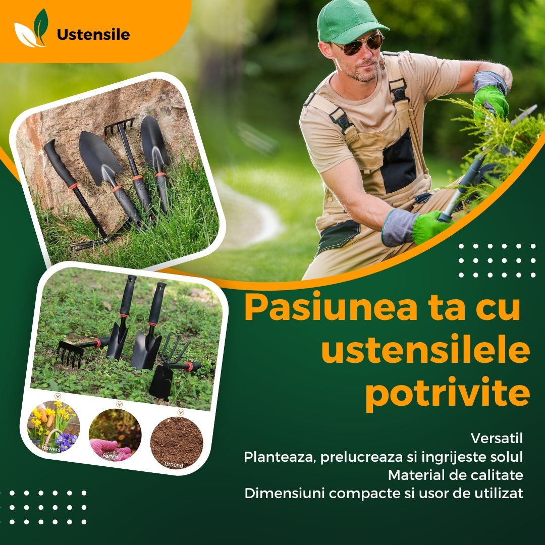 Set 7 Unelte de Gradina Flippy, pentru Plantare Prelucrare Sol si Ingrijire Plante, Material PVC si cardboard, 31.5 x 8