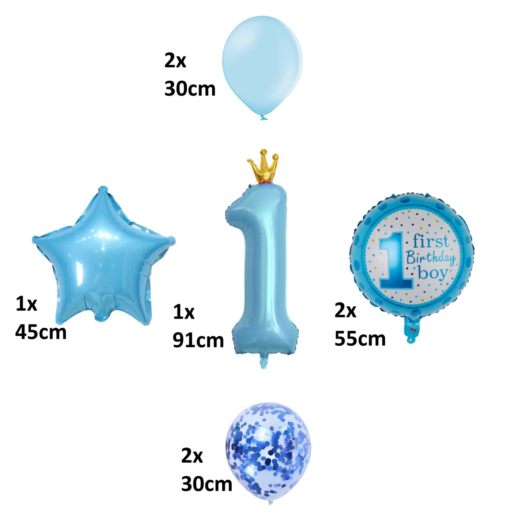 Set 8 Baloane din Folie Metalizată si din Latex, Flippy, Figurine Cifra 1 Printesa 91cm, Stea 45 cm si Cerc 55 cm,
