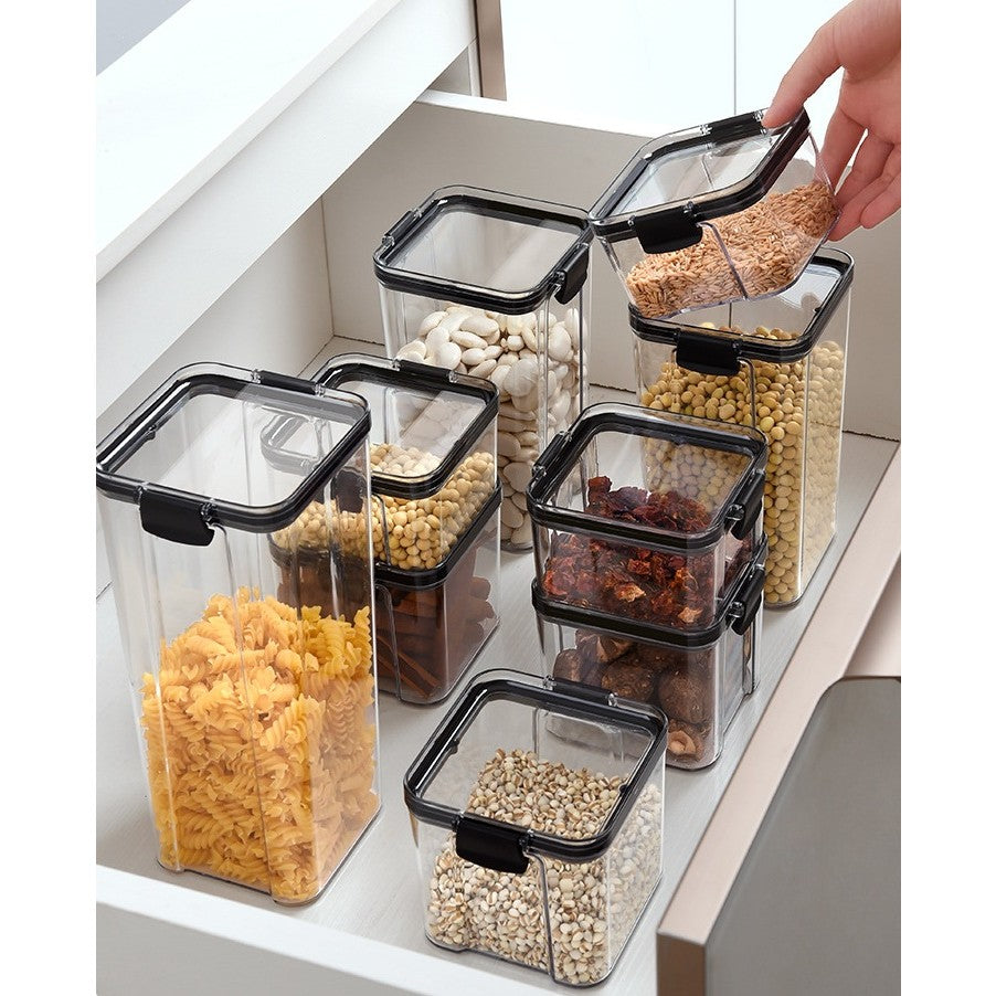 Set 8 Recipiente din Plastic, Flippy, pentru Alimente/Obiecte, Inchidere Ermetica, 2 x 460 ml, 3 x 700 ml, 2 x 1300 ml,