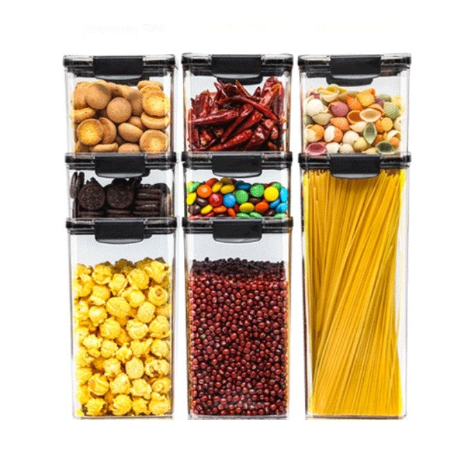 Set 8 Recipiente din Plastic, Flippy, pentru Alimente/Obiecte, Inchidere Ermetica, 2 x 460 ml, 3 x 700 ml, 2 x 1300 ml,