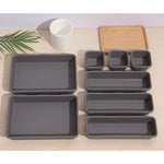 Set 8 cutii depozitare, pentru sertar, cosmetice, ustensile bucatarie, textile, plastic, gri, Flippy, 23.5 x 16 cm