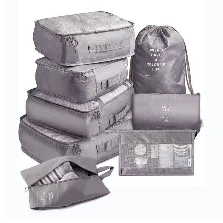 Set 8 huse organizare bagaj Flippy, material poliester, impermeabil, cu fermoar, pentru calatorii sau dulap, sac pentru