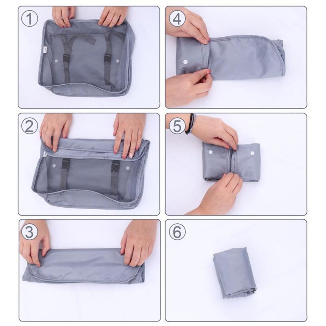 Set 8 huse organizare bagaj Flippy, material poliester, impermeabil, cu fermoar, pentru calatorii sau dulap, sac pentru