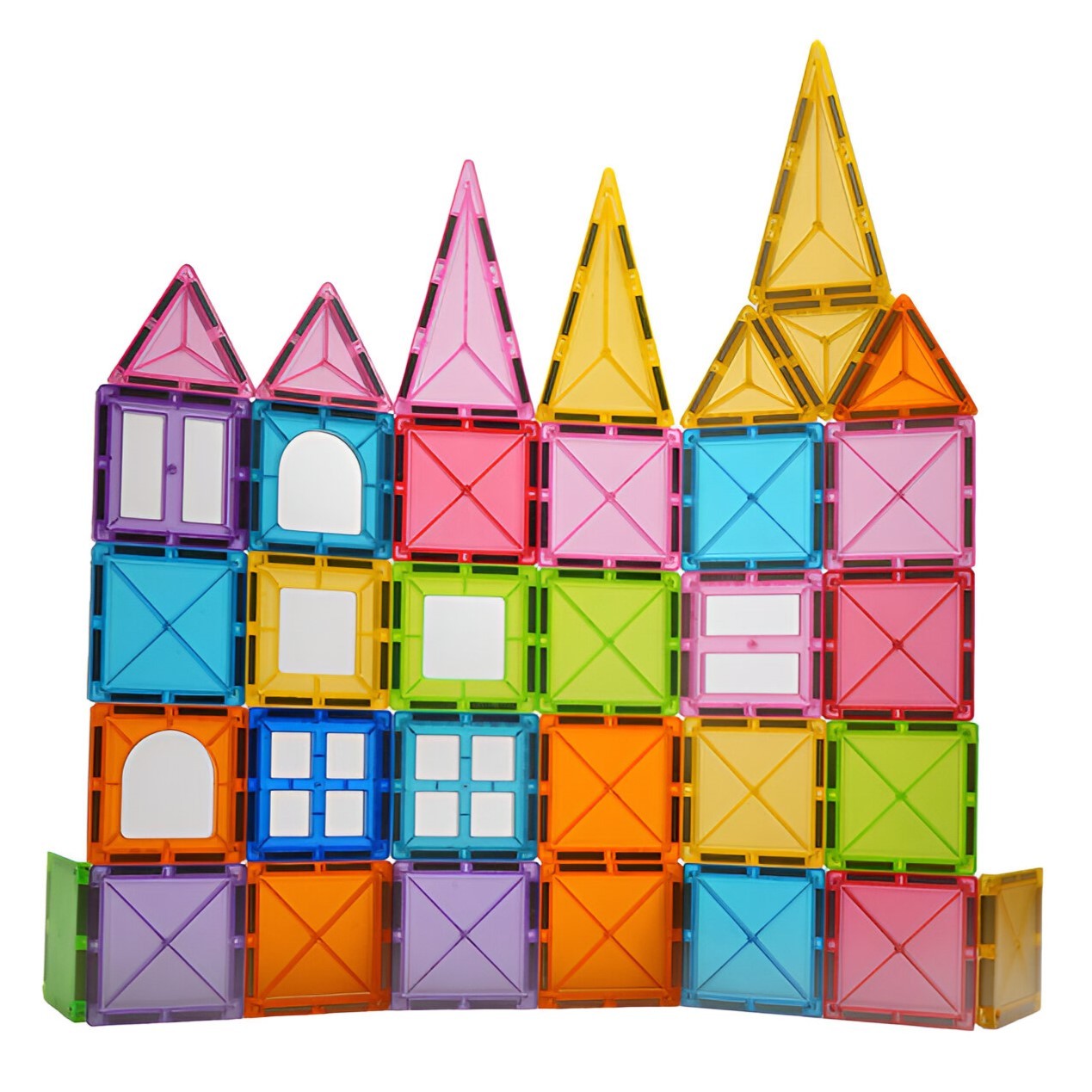 Set 88 Piese Magnetice de Constructie, Flippy, Piese 5.5 cm, Magnetic Tiles, Forme Geometrice, 3 Ani, ABS, Magnet, 27.5
