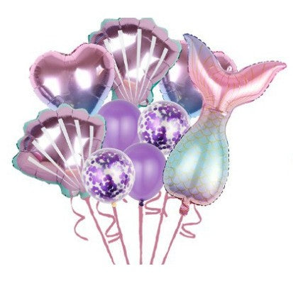 Set baloane aniversare pentru fetita, set din 9 baloane, Flippy, Tematica Sirene, 5 Baloane Folie, 4 baloane latex, cu