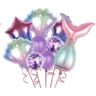 Set baloane aniversare pentru fetita, set din 9 baloane, Flippy, Tematica Sirene, 5 Baloane Folie, 4 baloane latex, cu