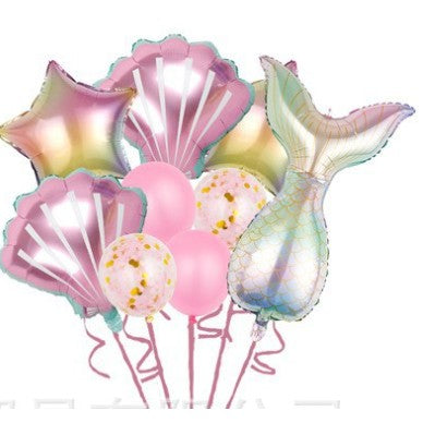 Set baloane aniversare pentru fetita, set din 9 baloane, Flippy, Tematica Sirene, 5 Baloane Folie, 4 baloane latex, Roz
