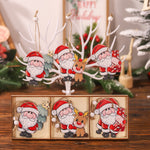 Set 9 Decoratiuni de Craciun din Lemn, Flippy, cu Snur pentru Agatare in Brad, 3 Modele, Model Mos Craciun cu Brad, Ren