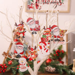 Set 9 Decoratiuni de Craciun din Lemn, Flippy, cu Snur pentru Agatare in Brad, 3 Modele, Model Mos Craciun cu Brad, Ren