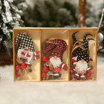 Set 9 Decoratiuni de Craciun din Lemn, Flippy, cu Snur pentru Agatare in Brad, Model Mos Craciun Diferite Dimensiuni, 3