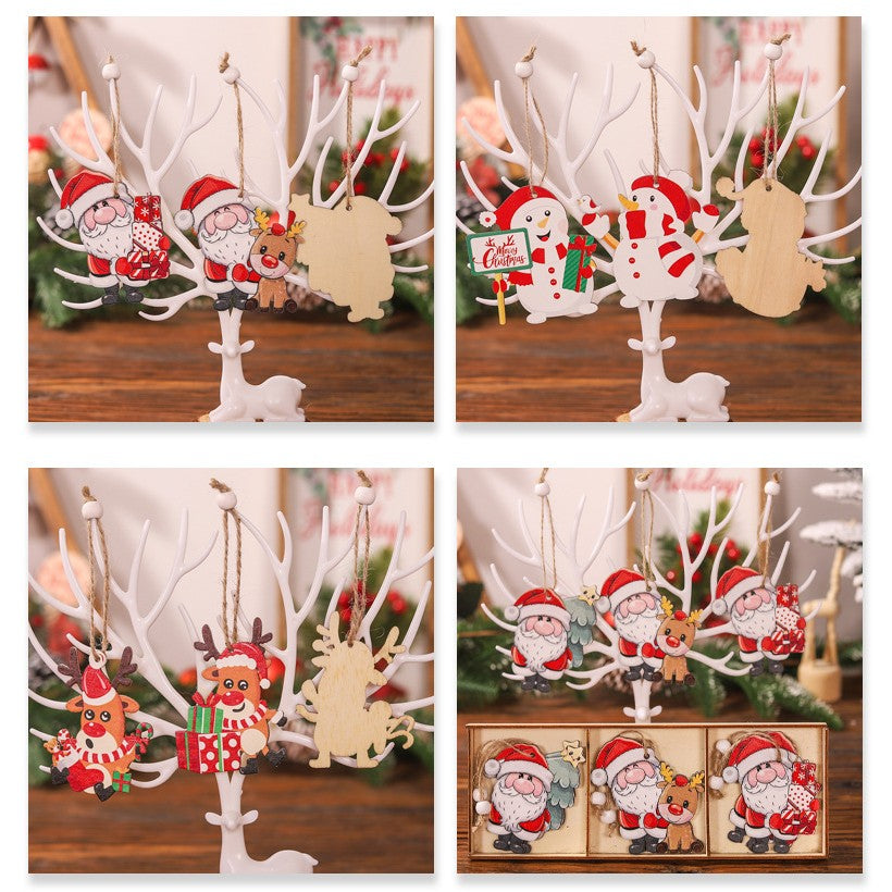Set 9 Decoratiuni de Craciun din Lemn, Flippy, cu Snur pentru Agatare in Brad, Model Oameni de Zapada, 3 Modele,