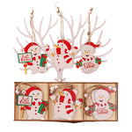 Set 9 Decoratiuni de Craciun din Lemn, Flippy, cu Snur pentru Agatare in Brad, Model Oameni de Zapada, 3 Modele,