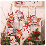Set 9 Decoratiuni de Craciun din Lemn, Flippy, cu Snur pentru Agatare in Brad, Model Reni, 3 Modele, Diferite