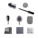 Set 9 Piese pentru Spalat Auto, Flippy, din Plastic si Microfibra, Perii si Lavete, Model B, Gri