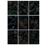 Set 9 Planse Razuibile, Flippy, Scratch ArtCards, +3 Ani, de Razuit si de Colorat, 19 x 14 cm, Model Dinozauri,