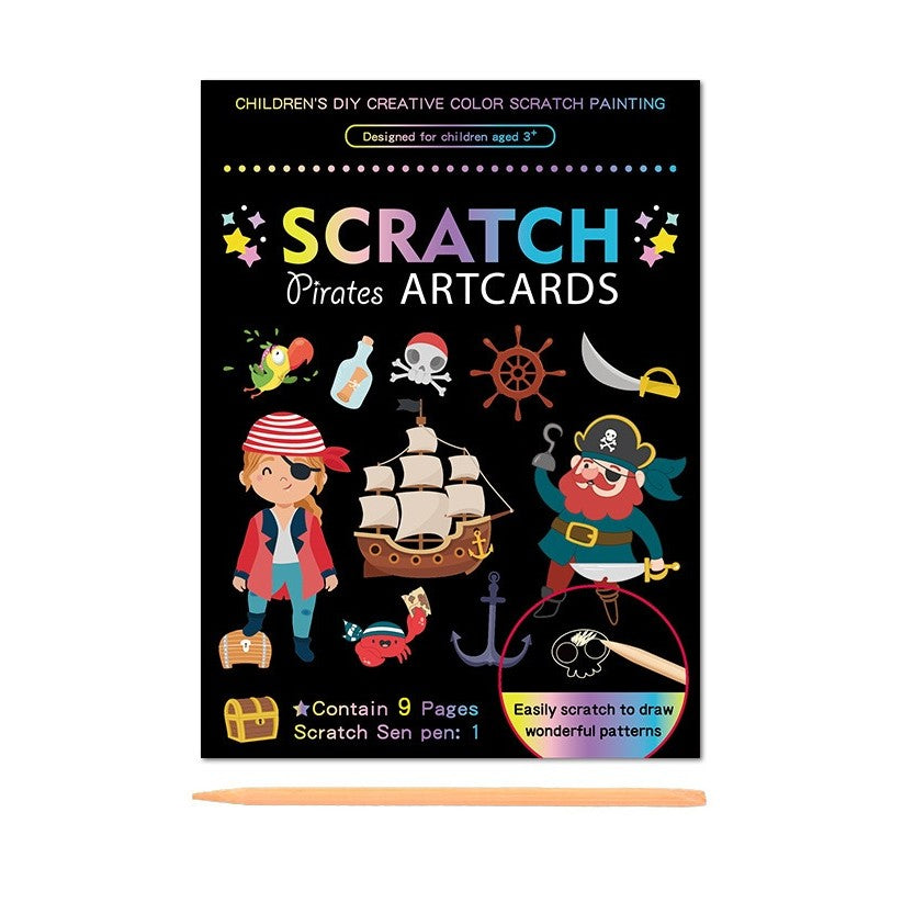 Set 9 Planse Razuibile, Flippy, Scratch ArtCards, +3 Ani, de Razuit si de Colorat, 19 x 14 cm, Model Pirati, Multicolor