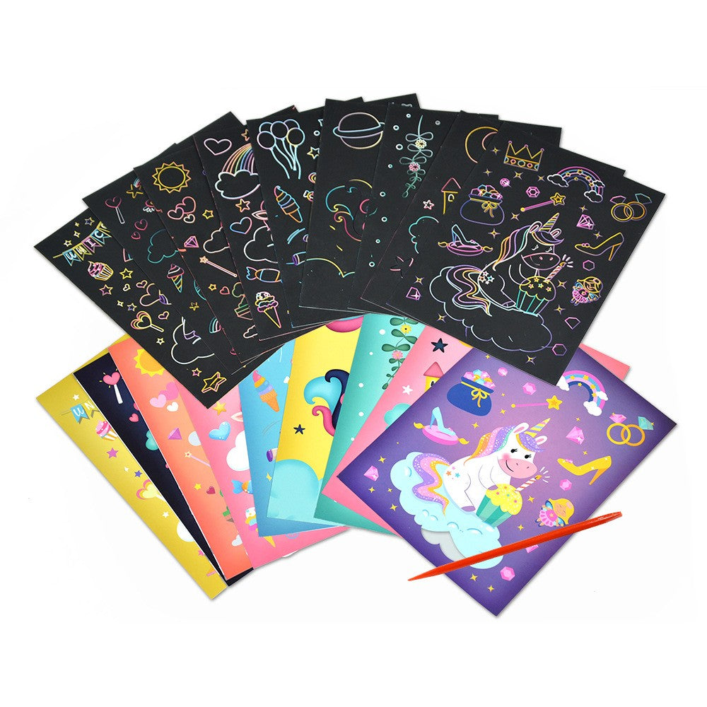 Set 9 Planse Razuibile, Flippy, Scratch ArtCards, +3 Ani, de Razuit si de Colorat, 19 x 14 cm, Model Sirene, Multicolor