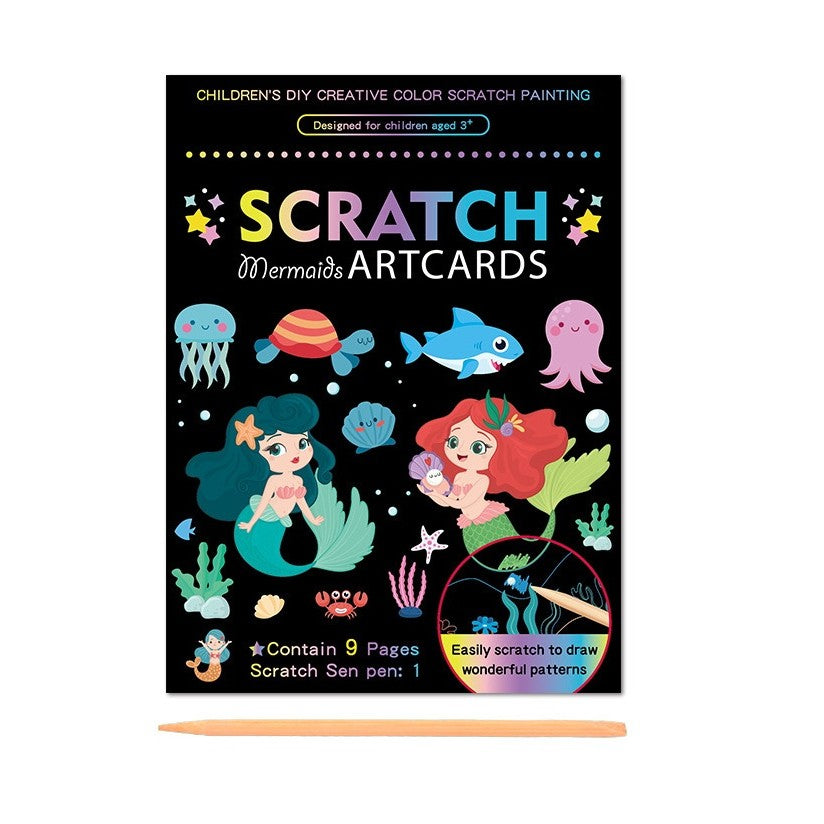 Set 9 Planse Razuibile, Flippy, Scratch ArtCards, +3 Ani, de Razuit si de Colorat, 19 x 14 cm, Model Sirene, Multicolor