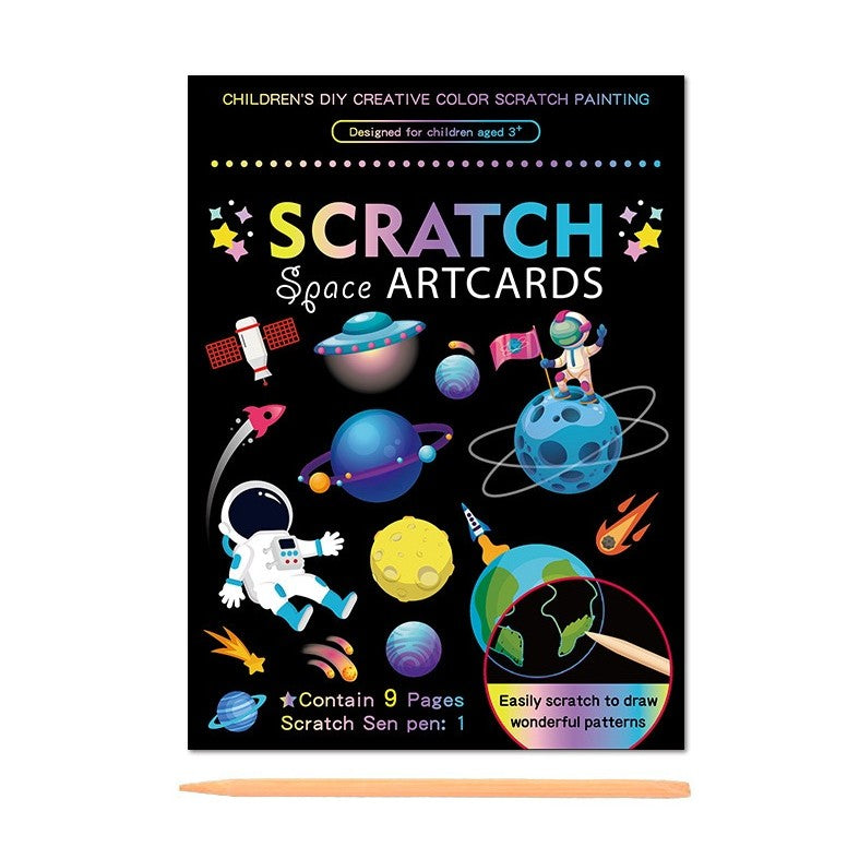 Set 9 Planse Razuibile, Flippy, Scratch ArtCards, +3 Ani, de Razuit si de Colorat, 19 x 14 cm, Model Spatiu Cosmic,