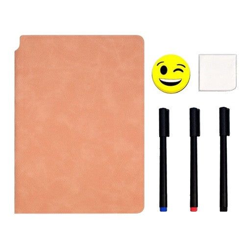 Set Agenda A5 Reutilizabila cu Pagini Tip Tabla, Agenda Pagini Albe cu Stergere Uscata, 3 Markere, 1 Burete și 1 Laveta