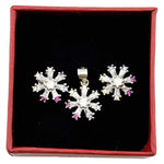 Set Pandativ cu Cercei pentru Dama, Jolie, Argint 925, Model Floare cu Margini Colorate, 4.48 g, 1.5 cm x 1.7 cm,