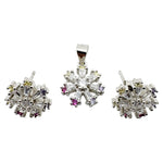 Set Pandativ cu Cercei pentru Dama, Jolie, Argint 925, Model Floare cu Margini Colorate, 4.48 g, 1.5 cm x 1.7 cm,