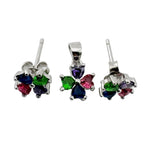 Set Cercei si Pandantiv din Argint 925, Jolie Silver, pentru Dama, Model Floare Rasucita Colorata, 2.07 g,