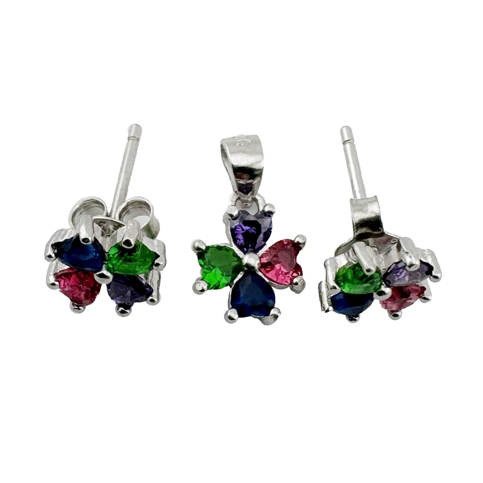 Set Cercei si Pandantiv din Argint 925, Jolie Silver, pentru Dama, Model Floare Rasucita Colorata, 2.07 g,