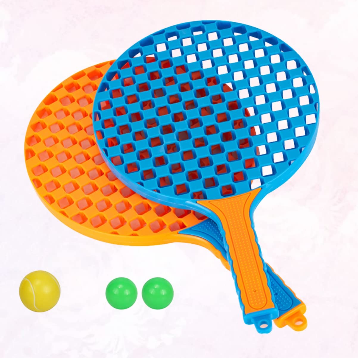 Set Badminton pentru Copii, Flippy, 2 Palete, 3 Mingi, Pentru Joaca si Antrenament, Albastru Portocaliu