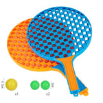 Set Badminton pentru Copii, Flippy, 2 Palete, 3 Mingi, Pentru Joaca si Antrenament, Albastru Portocaliu