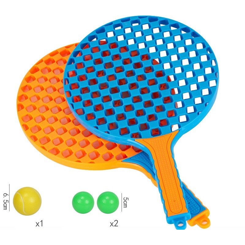 Set Badminton pentru Copii, Flippy, 2 Palete, 3 Mingi, Pentru Joaca si Antrenament, Albastru Portocaliu
