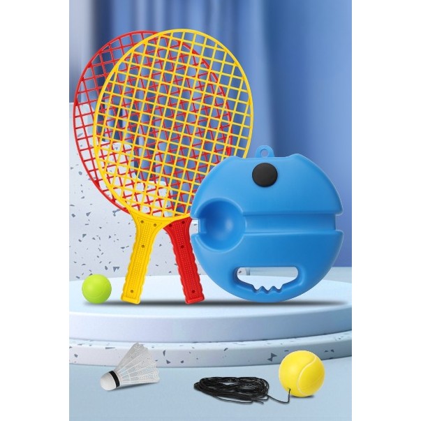 Set Badminton pentru Copii, Flippy, Doua Palete, Fluturas, 2 Mingi, Minge cu Elastic pentru Antrenament, Suport de