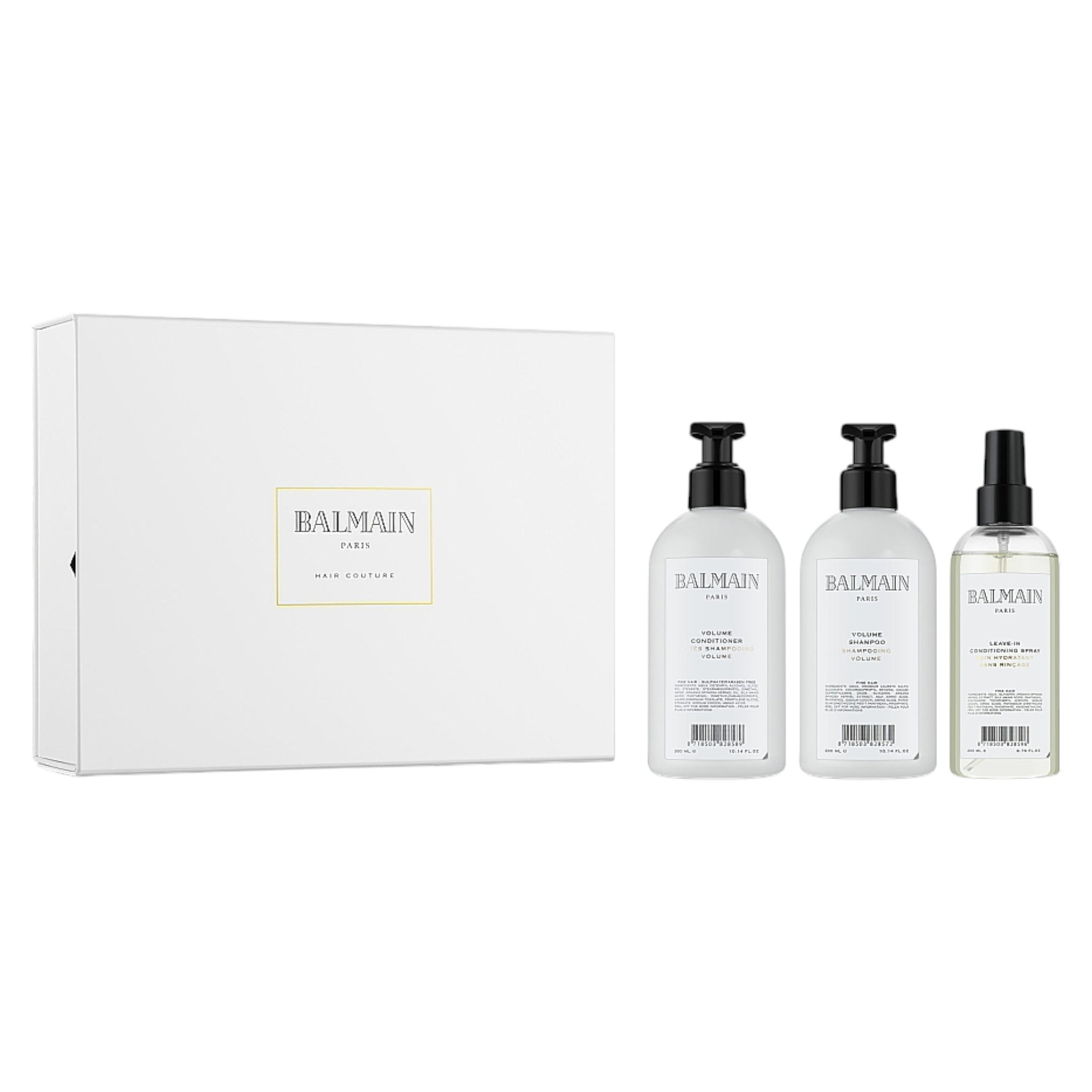 Set Balmain: Volume, Hair Shampoo, Hydrating, 300 ml + Volume, Hair Conditioner, Moisturizing, 300 ml + Volume, Hair Spray Treatment, Conditioning, 200 ml + Balmain, Scalp Brush