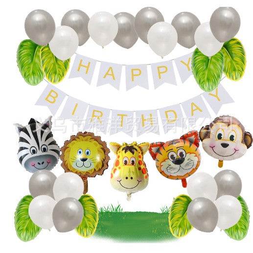 Set baloane aniversare 32 de piese, Flippy, 1 banner HAPPY BIRTHDAY, 5 baloane folie, Figurine Animale, 8 baloane