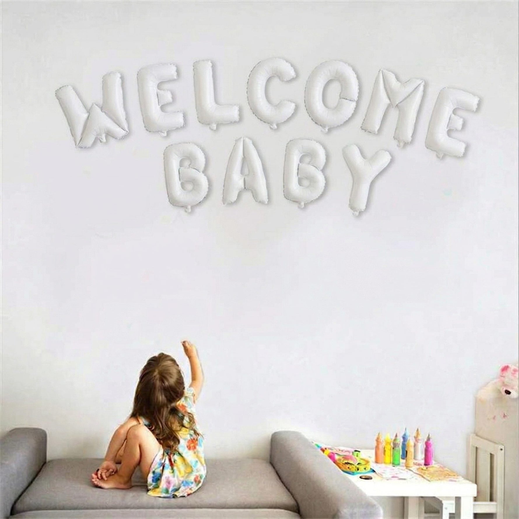 Set Baloane din Folie Metalizata, Flippy, Figurine Litere, Model Welcome Baby, Tema Aniversare, 40 cm, Ambalaj