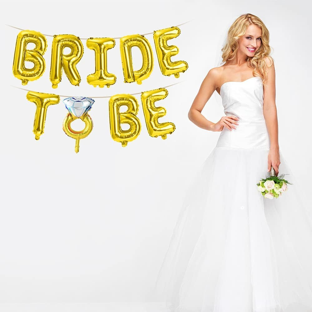 Set Baloane din Folie Metalizata, Flippy, Model Bride to Be cu Inel de Logodna, Litere de 40 cm, Baloane Party, Ambalaj