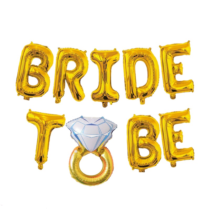 Set Baloane din Folie Metalizata, Flippy, Model Bride to Be cu Inel de Logodna, Litere de 40 cm, Baloane Party, Ambalaj