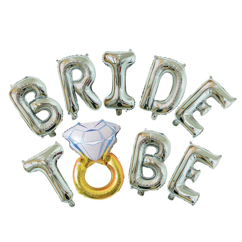 Set Baloane din Folie Metalizata, Flippy, Model Bride to Be cu Inel de Logodna, Litere de 40 cm, Baloane Party, Ambalaj
